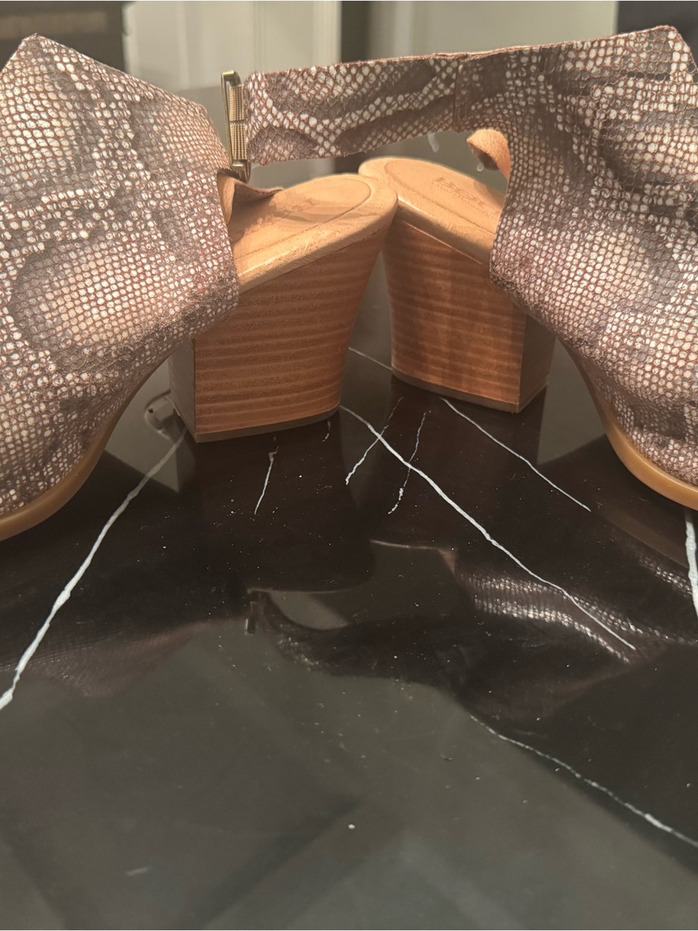 Born Brown Snake-Print Block Heel Sandals